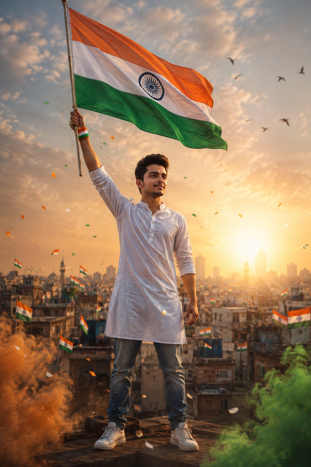Independence Day Rooftop Portrait Photo Editing Prompt for ChatGPT